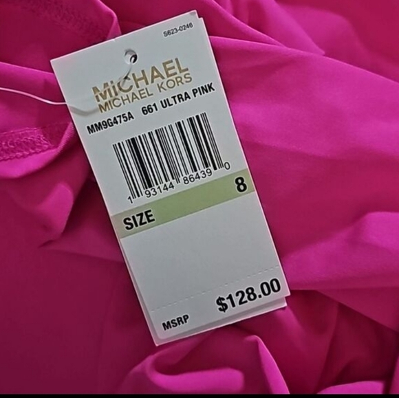 Michael Kors Pink long Sleeve Zip Up Logo Belt One Piece Paddle Swimsuit Size 8 - Picture 2 of 10